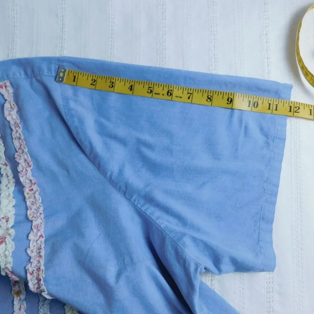 Liz & Me Blouse Shirt Button Up Blue Cotton Embellished Short Sleeve 3XL 26/28 ! - Picture 6 of 12